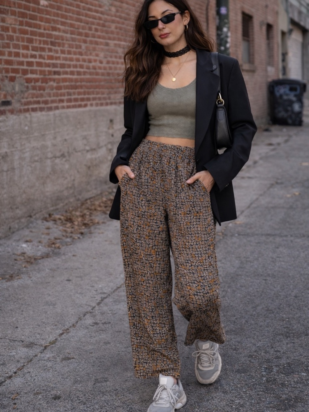 Vintage Rayon Pants Street Style Size Large Wide Leg Elastic Waist Abstract